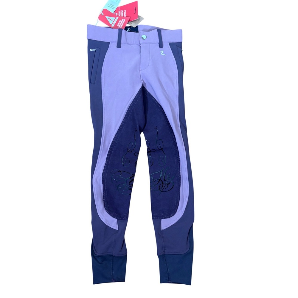 Horze Kiana JR Leather Full Seat Breeches Kid Medium Purple Equestrian NWT